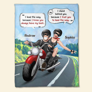 I Lead The Way Because I Know You Always Have My Back, Blanket Young Couple Motorcycle Forever - Blanket - GoDuckee