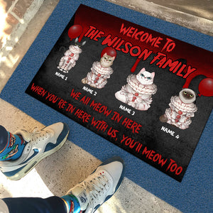 Personalized Pennywise Cat Breeds Doormat - We All Meow In Here - Halloween Gift - Doormat - GoDuckee