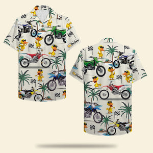 Motocross Duck Hawaiian Shirt - Dirt Bike and Fancy Duck Pattern - Hawaiian Shirts - GoDuckee