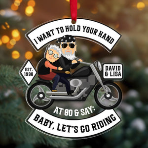 I Want To Hold Your Hand At 80 Personalized Biker Couple Ornament, Christmas Tree Decor - Ornament - GoDuckee