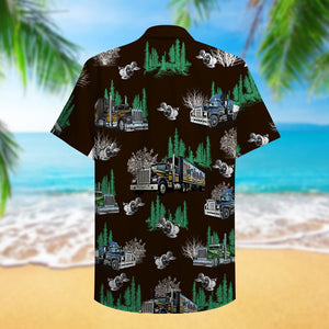 Trucker Hawaiian Shirt, Aloha Shirt with semitruck pattern - Hawaiian Shirts - GoDuckee