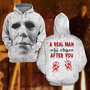 Horror A Real Man Will Chase After You, Halloween All Over Print Shirt With Blood Spatter Pattern - AOP Products - GoDuckee