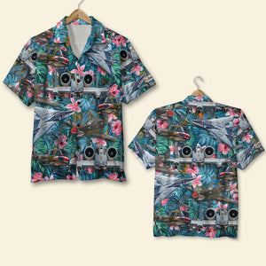 Military Aircraft and Floral Pattern, Hawaiian Shirt, Summer Gifts - Hawaiian Shirts - GoDuckee
