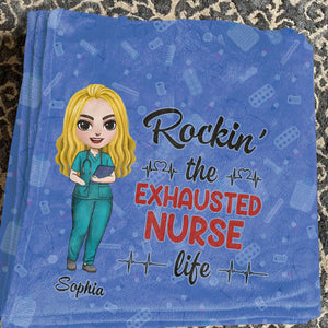 Rockin' The Exhausted Nurse Life - Personalized Nurse Blanket - Gift For Nurse - Blanket - GoDuckee