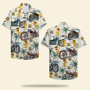 Biker Duck Hawaiian Shirt - Duck & Classic Motorcycles Pattern - Hawaiian Shirts - GoDuckee