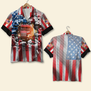 Custom Photo Hawaiian Shirt, Aloha Shirt and Mens Beach Shorts - Truck With Bricks Background - Hawaiian Shirts - GoDuckee