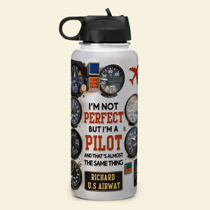 Pilot Control-Panel Water Bottle - Custom Name, Unit - Getting High Is My Job - Water Bottles - GoDuckee