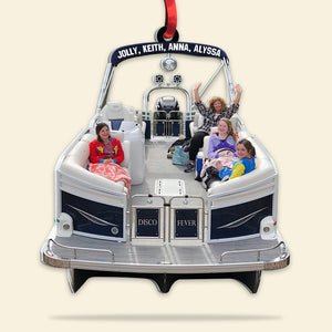 Pontoon Trip Family Friends Upload Any Photos, Personalized Acrylic Ornament - Ornament - GoDuckee