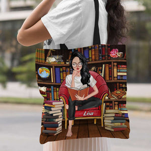 Personalized Reading Girl Tote Bag - Chilling Reading Time In Library - Tote Bag - GoDuckee