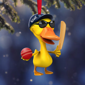 Cricket Christmas Yellow Duck - Personalized Christmas Ornament - Gift for Cricket Players - Ornament - GoDuckee