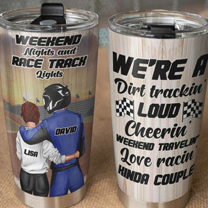 Personalized Racing Couple Tumbler - Weekend Nights And Race Track Lights - Tumbler Cup - GoDuckee