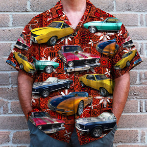 Custom Muscle Car Photo Hawaiian Shirt, Elvis Tribal Pattern, Gift For Car Lovers - Hawaiian Shirts - GoDuckee