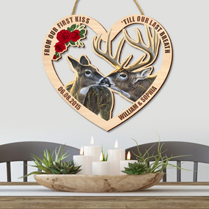 Deer Hunting Couple, First Kiss Last Breath, Personalized Wood Sign - Anniversary Gift For Hunter - Wood Sign - GoDuckee