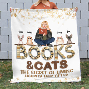 Books & Cats The Secret Of Living Happily Ever After Personalized Blanket Gift For Her - Blanket - GoDuckee