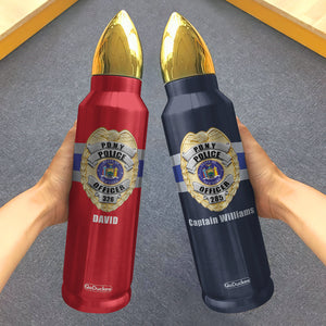 Police Bullet Tumbler - Custom State Seal Badge - Thin Blue Line Background - Water Bottles - GoDuckee