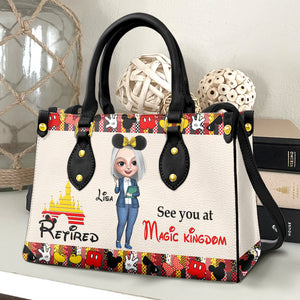 See You At Magic Kingdom Personalized Retired Teacher Leather Bag Gift For Teacher - Leather Bag - GoDuckee