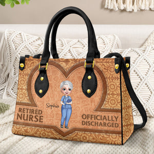 Retired Nurse Offically Discharged, Personalized Leather Bag, Gift For Nurse - Leather Bag - GoDuckee
