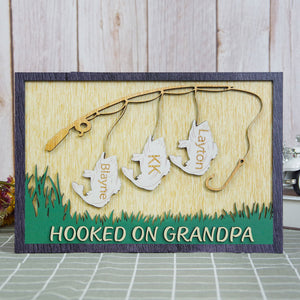 Fishing Hooked On Grandpa Personalized Layered Wood Sign Stand Gift For Family - Wood Sign - GoDuckee