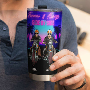 Personalized Biker Couple Tumbler - Forever and Always Side By Side - Marriage Chapter - Tumbler Cup - GoDuckee