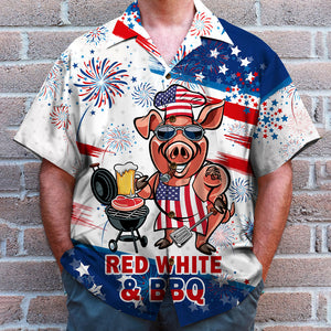 Red White And BBQ Grill Hawaiian Shirt - Hawaiian Shirts - GoDuckee