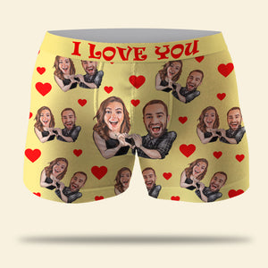 I Love You, Custom Couple Boxer Briefs Underwear, Gift For Couple, Heart Pattern - Boxer Briefs - GoDuckee