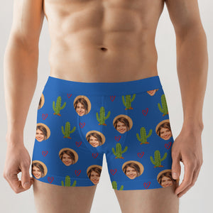 Custom Photo Men Boxer Briefs Blue Cactus - Boxer Briefs - GoDuckee