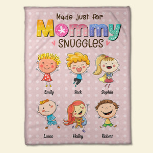 Made Just For Mommy Snuggles, Personalized Blanket, Mother's Day Gift, Gift For Mom, Mom's Stick Figures Blanket - Blanket - GoDuckee