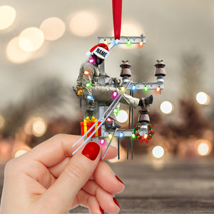 Lineman On Pole - Personalized Christmas Ornament For Lineman - Ornament - GoDuckee