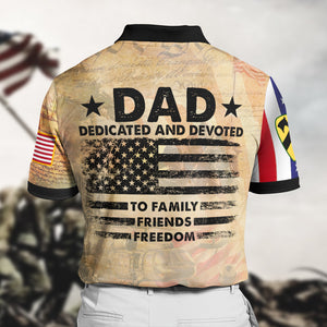 Veteran Dad Dedicated and Devoted To Family Friends Freedom, Personalized Polo Shirt, Gifts for Dads - AOP Products - GoDuckee