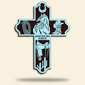 Cowboy Horse Cross - Personalized 3D 2-Layered Wood Art - Gift for Horse Lovers - Wood Sign - GoDuckee