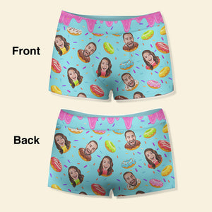 Donut Cake With Sweet Background - Custom Photo Couple Boxer Briefs - Boxer Briefs - GoDuckee