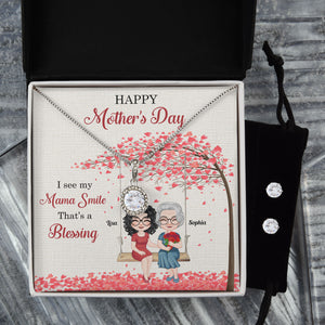I See My Mama Smile- Gift For Mother-Personalized Eternal Hope Necklace And CZ Earring Set- Mother's Day Gift - Jewelry - GoDuckee