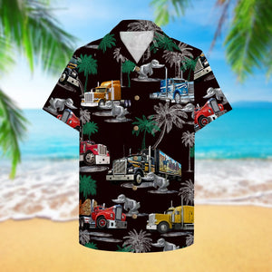 Duck Truck Pattern Hawaiian Shirt, Aloha Black Shirt For Trucker - Hawaiian Shirts - GoDuckee