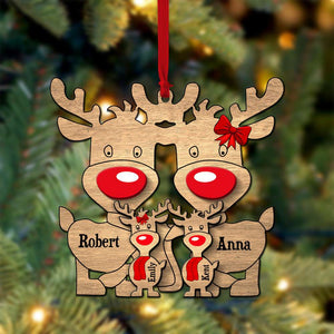 Christmas Reindeer Family, Personalized Wood Ornament - Ornament - GoDuckee