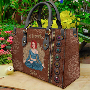 Just Breathe Personalized Yoga Leather Bag Gift For Yoga Lovers - Leather Bag - GoDuckee