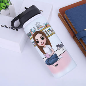 Personalized Reading Girl & Cat Breeds Water Bottle - There Is A 100% Chance I'd Rather Be At Home With My Dogs And Books - Water Bottles - GoDuckee