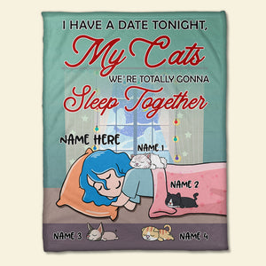 When Life Is Just Too Much Take A Nap, Personalized Cartoon Sleeping Girl & Cat Breeds Blanket - Blanket - GoDuckee