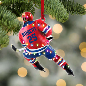 Hockey Player Shape, Personalized Hockey Christmas Ornament, Christmas Tree Decorations for Hockey Lovers - Ornament - GoDuckee