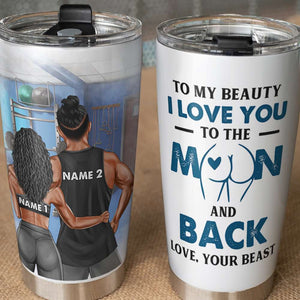 Personalized Gym Couple Tumbler Cup - I Love You To The Moon And Back - Tumbler Cup - GoDuckee