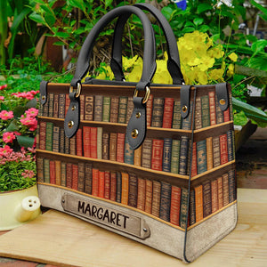 Personalized Book Lover Leather Bag, Book Seamless Pattern, Gift For Book Lovers - Leather Bag - GoDuckee