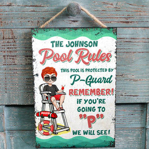This Pool Is Protected By P-Guard Personalized Pool Metal Sign Pool Rules - Metal Wall Art - GoDuckee