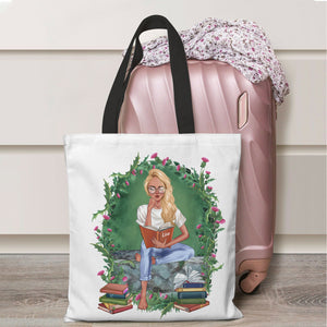 Custom Book Titles - Personalized Tote Bag - Girl Reading Book - Tote Bag - GoDuckee