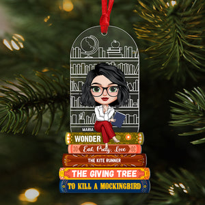 Girl Reading Book - Custom Book Titles, Personalized Acrylic Ornament, Christmas Gift For Teacher - Ornament - GoDuckee