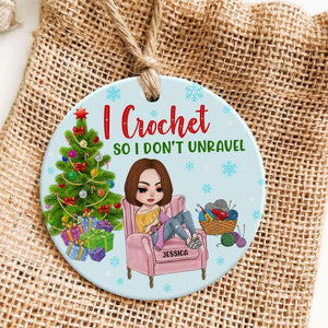 I Crochet So I Don't Unravel, Personalized Crochet Xmas Circle Ceramic Ornament - Ornament - GoDuckee