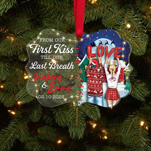 From Our First Kiss Till Our Last Breath, Personalized Couple Acrylic Ornament, Christmas Gift - Ornament - GoDuckee