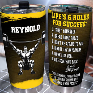 Personalized Gym Tumbler - Life's 6 Rules For Success - Tumbler Cup - GoDuckee