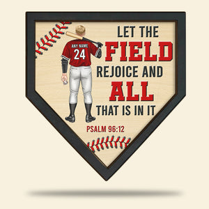 Let The Field Rejoice and All That Is In It - Personalized 3D 2-Layered Wood Art - Gift for Baseball Players - Baseball Player Back View - Wood Sign - GoDuckee