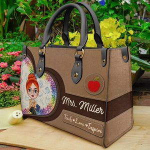 Teach Love Inspire Personalized Teacher Leather Bag, Gift For Teacher - Leather Bag - GoDuckee