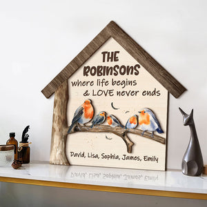 Where Life Begins & Love Never Ends Personalized Bird Family Wood Sign, Gift For Family - Wood Sign - GoDuckee