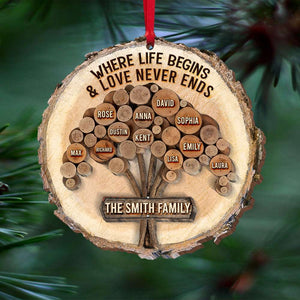Family Tree Where Life Begins And Love Never Ends, 2 Personalized Wood Ornament - Ornament - GoDuckee
